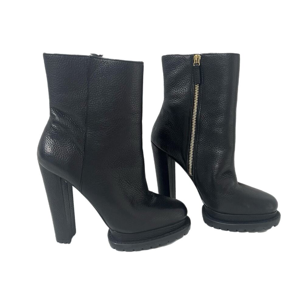 ALICE + OLIVIA Black Leather Holden Platform Bootie Shearling Women's Sz 6.5 NEW